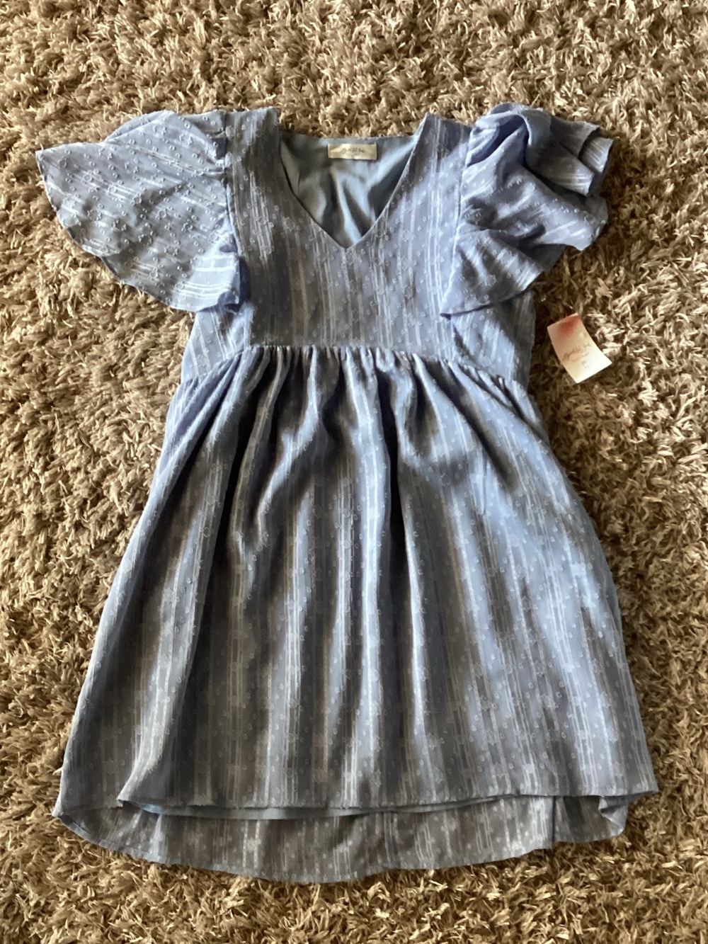 Light Blue V-Neck Flutter Sleeve Dress